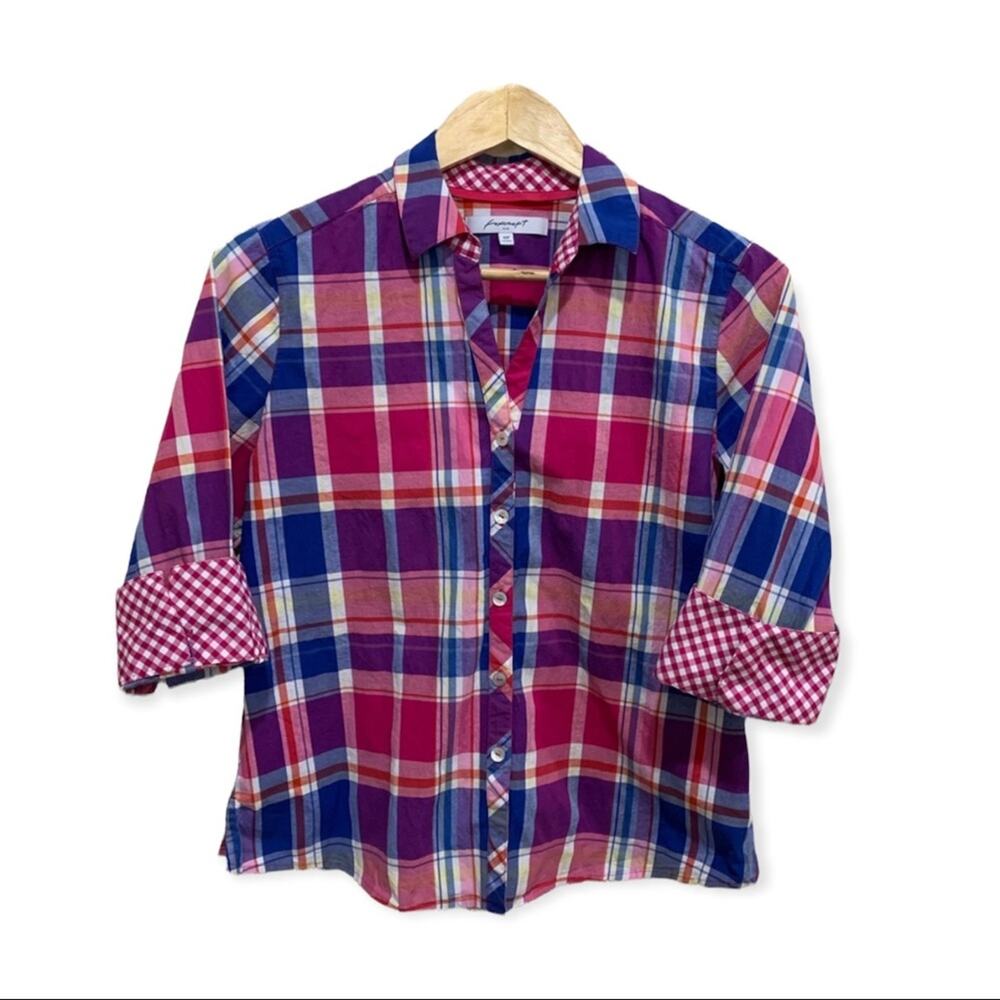 Foxcroft NYC Size 10 Petite Pink Blue Plaid Gingham